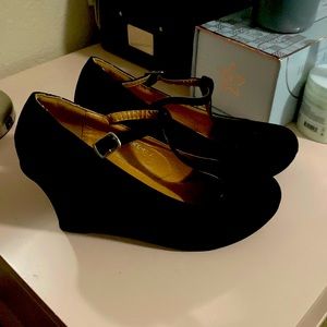 3” T strap Mary Jane style wedges